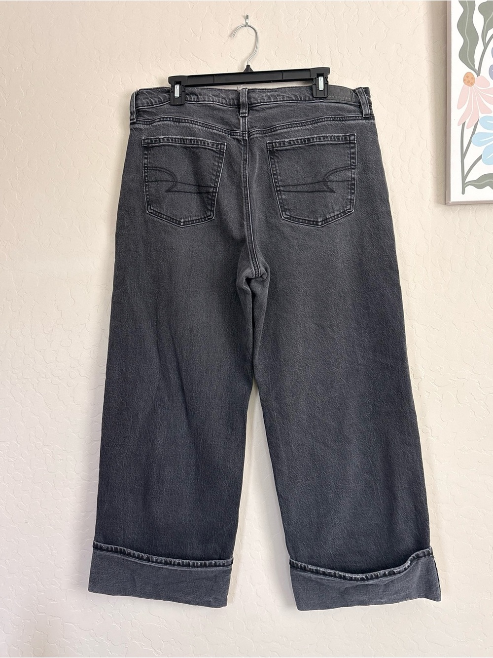 American Eagle Black High Rise Stovepipe Cuffed Crop Jeans Women's 14 Short - Picture 4 of 6